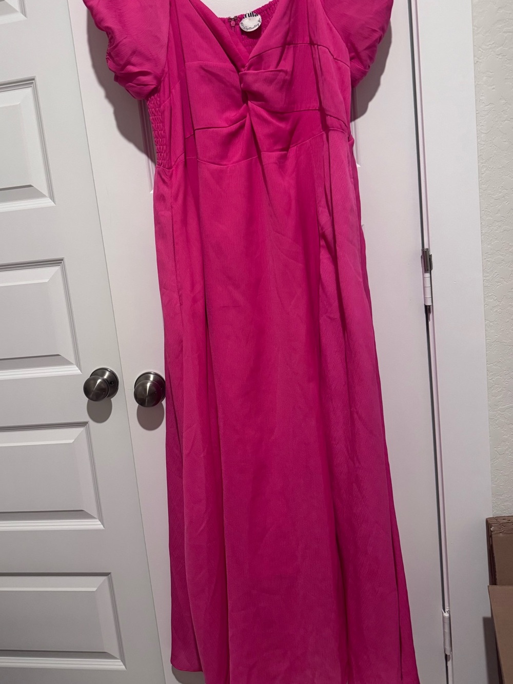 ARULA Hot Pink Maxi Dress with Puff Sleeves